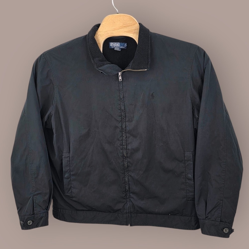 Vintage Polo By Ralph Lauren Harrington Lined Zip‎ Up Jacket Size XL Black Pony